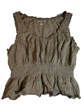 New. American Eagle Outfitters Olive Smocked Ruffle Tank
Medium